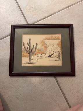 Original Desert Landscape Ink Drawing by Ronald E. Smith 1971